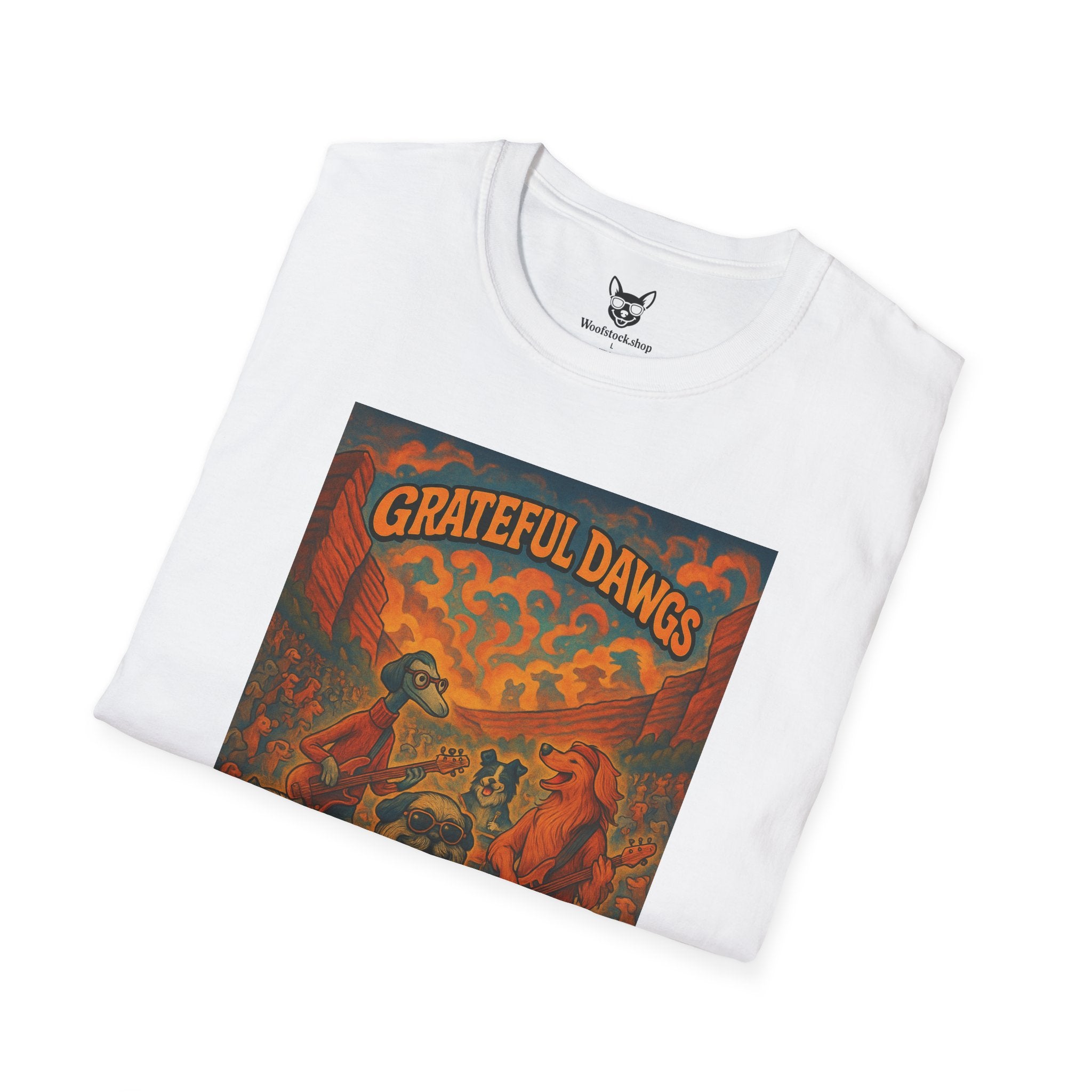 Grateful Dead Concert Poster Dog Parody Unisex Softstyle T-Shirt – Funny Tee for Music and Dog Lovers